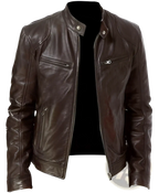 Slim Fit Pu Leather Motorcycle Jacket with Zippers