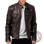 Slim Fit Pu Leather Motorcycle Jacket with Zippers