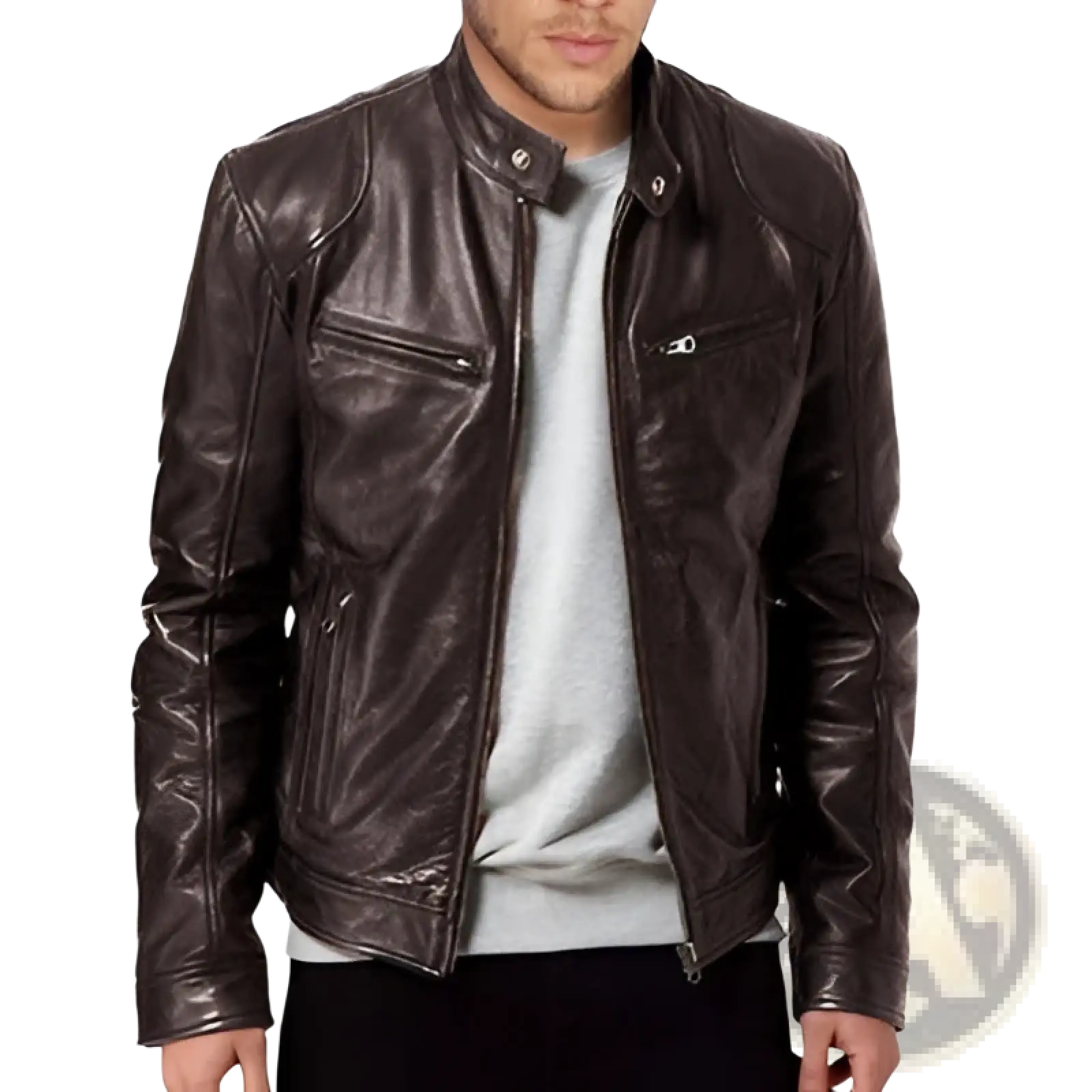 Slim Fit Pu Leather Motorcycle Jacket with Zippers