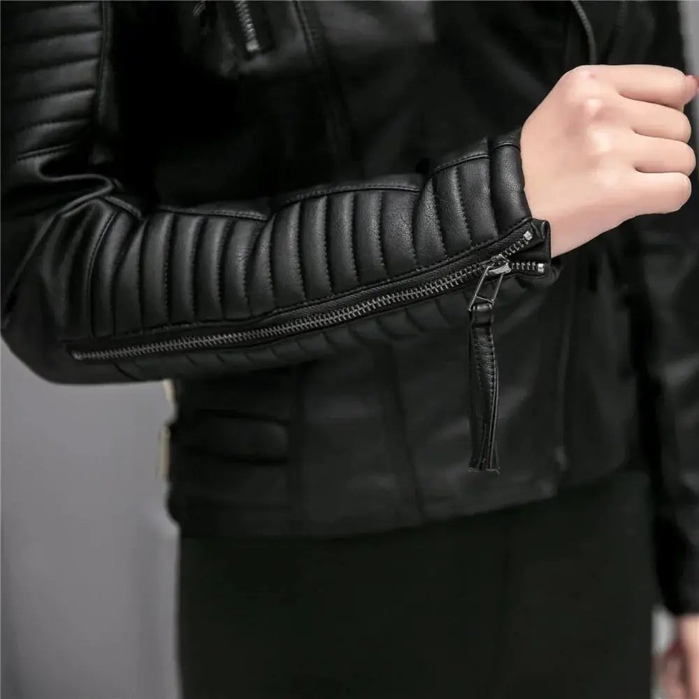 Women's Slim Fit Quilted Faux Leather Motorcycle Jacket